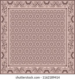 Geometric Pattern with hand-drawing floral ornament. illustration. For fabric, textile, bandana, scarg, print.