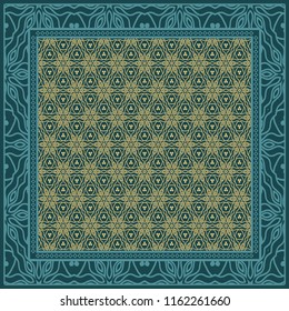 Geometric Pattern with hand-drawing floral ornament. illustration. For fabric, textile, bandana, scarg, print.