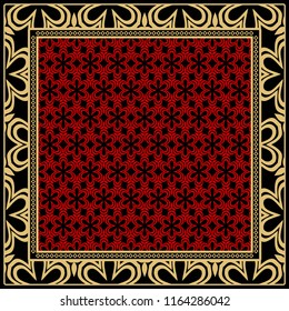 Geometric Pattern with hand-drawing floral ornament. illustration. For fabric, textile, bandana, scarg, print.