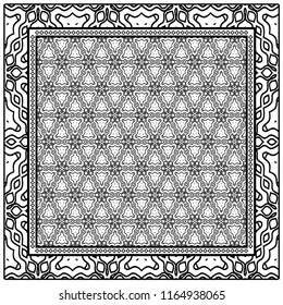 Geometric Pattern with hand-drawing floral ornament. illustration. For fabric, textile, bandana, scarg, print.