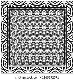Geometric Pattern with hand-drawing floral ornament. illustration. For fabric, textile, bandana.