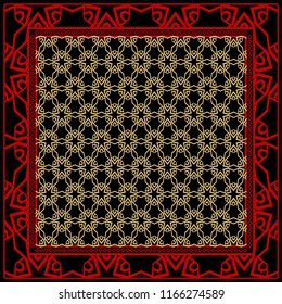 Geometric Pattern with hand-drawing floral ornament. illustration. For fabric, textile, bandana, scarg, print