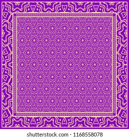 Geometric Pattern with hand-drawing floral ornament. illustration. For fabric, textile, bandana, scarg, print