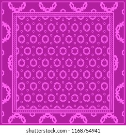 Geometric Pattern with hand-drawing floral ornament. illustration. For fabric, textile, bandana, scarg, print