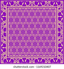 Geometric Pattern with hand-drawing floral ornament. illustration. For fabric, textile, bandana.