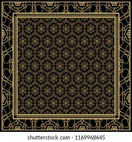 Geometric Pattern with hand-drawing floral ornament. illustration. For fabric, textile, bandana, scarg, print