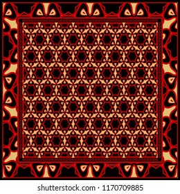Geometric Pattern with hand-drawing floral ornament. illustration. For fabric, textile, bandana