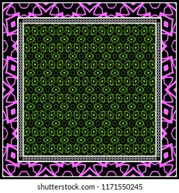 Geometric Pattern with hand-drawing floral ornament. illustration. For fabric, textile, bandana