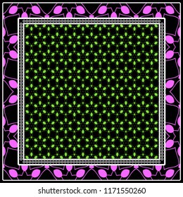 Geometric Pattern with hand-drawing floral ornament. illustration. For fabric, textile, bandana, scarg, print.