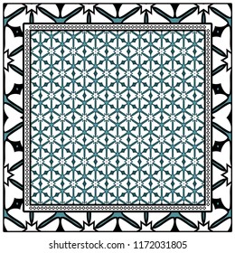 Geometric Pattern with hand-drawing floral ornament. illustration. For fabric, textile, bandana