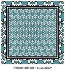 Geometric Pattern with hand-drawing floral ornament. illustration. For fabric, textile, bandana