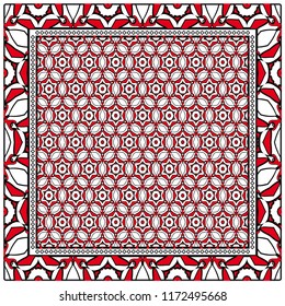 Geometric Pattern with hand-drawing floral ornament. illustration. For fabric, textile, bandana