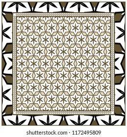 Geometric Pattern with hand-drawing floral ornament. illustration. For fabric, textile, bandana, scarg, print.