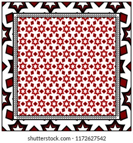 Geometric Pattern with hand-drawing floral ornament. illustration. For fabric, textile, bandana, scarg, print.