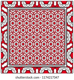 Geometric Pattern with hand-drawing floral ornament. illustration. For fabric, textile, bandana, scarg, print.