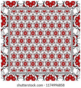 Geometric Pattern with hand-drawing floral ornament. illustration. For fabric, textile, bandana