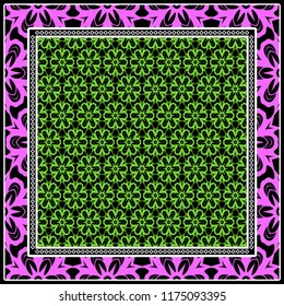 Geometric Pattern with hand-drawing floral ornament. illustration. For fabric, textile, bandana