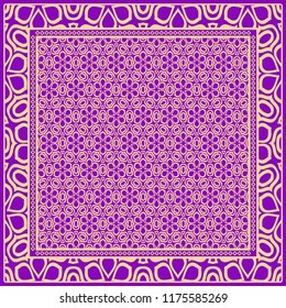 Geometric Pattern with hand-drawing floral ornament. illustration. For fabric, textile, bandana.