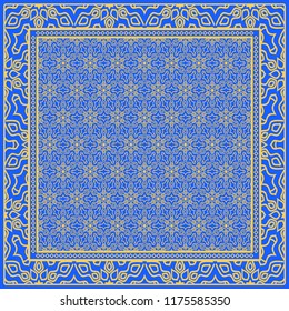 Geometric Pattern with hand-drawing floral ornament. illustration. For fabric, textile, bandana, scarg, print