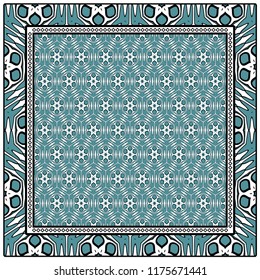 Geometric Pattern with hand-drawing floral ornament. illustration. For fabric, textile, bandana, scarg, print.