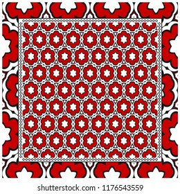 Geometric Pattern with hand-drawing floral ornament. illustration. For fabric, textile, bandana
