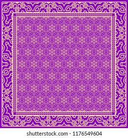 Geometric Pattern with hand-drawing floral ornament. illustration. For fabric, textile, bandana, scarg, print