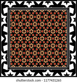 Geometric Pattern with hand-drawing floral ornament. illustration. For fabric, textile, bandana
