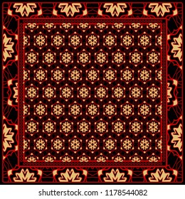 Geometric Pattern with hand-drawing floral ornament. illustration. For fabric, textile, bandana, scarg, print.