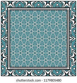 Geometric Pattern with hand-drawing floral ornament. illustration. For fabric, textile, bandana