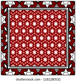 Geometric Pattern with hand-drawing floral ornament. illustration. For fabric, textile, bandana