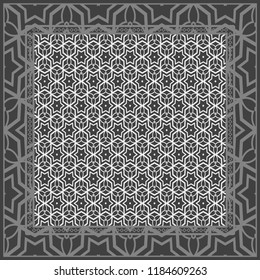 Geometric Pattern with hand-drawing floral ornament. illustration. For fabric, textile, bandana, scarg, print.