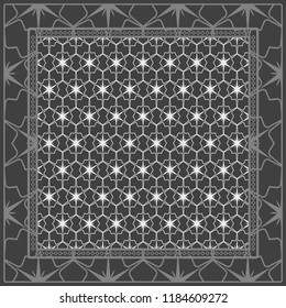 Geometric Pattern with hand-drawing floral ornament. illustration. For fabric, textile, bandana