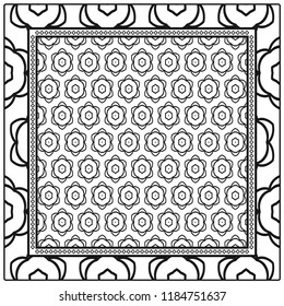 Geometric Pattern with hand-drawing floral ornament. illustration. For fabric, textile, bandana.