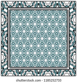 Geometric Pattern with hand-drawing floral ornament. illustration. For fabric, textile, bandana