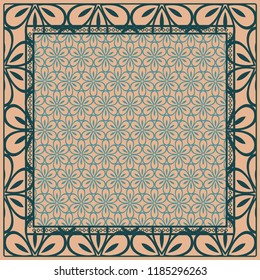 Geometric Pattern with hand-drawing floral ornament. illustration. For fabric, textile, bandana, scarg, print.