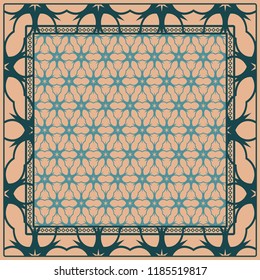 Geometric Pattern with hand-drawing floral ornament. illustration. For fabric, textile, bandana