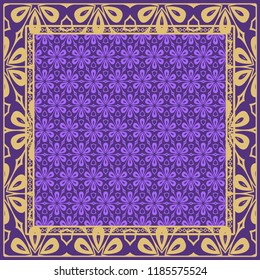 Geometric Pattern with hand-drawing floral ornament. illustration. For fabric, textile, bandana, scarg, print.