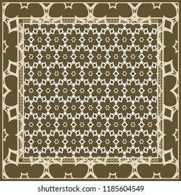 Geometric Pattern with hand-drawing floral ornament. illustration. For fabric, textile, bandana, scarg, print.