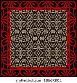 Geometric Pattern with hand-drawing floral ornament. illustration. For fabric, textile, bandana, scarg, print.