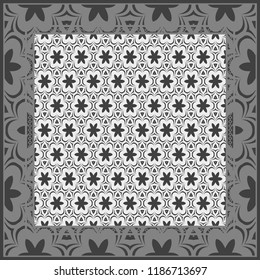Geometric Pattern with hand-drawing floral ornament. illustration. For fabric, textile, bandana