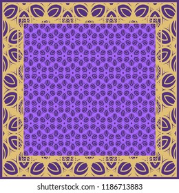Geometric Pattern with hand-drawing floral ornament. illustration. For fabric, textile, bandana, scarg, print.