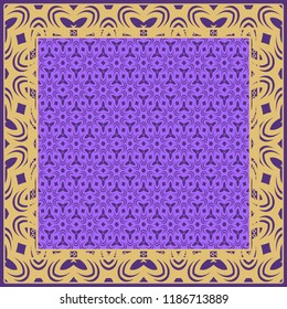 Geometric Pattern with hand-drawing floral ornament. illustration. For fabric, textile, bandana, scarg, print.
