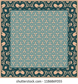 Geometric Pattern with hand-drawing floral ornament. illustration. For fabric, textile, bandana
