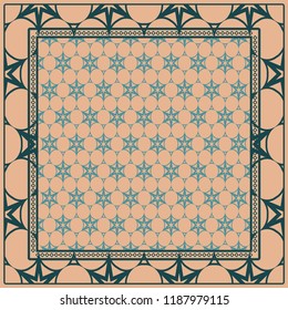 Geometric Pattern with hand-drawing floral ornament. illustration. For fabric, textile, bandana, scarg, print.