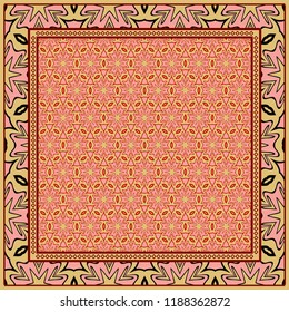 Geometric Pattern with hand-drawing floral ornament. illustration. For fabric, textile, bandana, scarg, print.