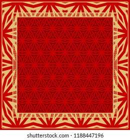 Geometric Pattern with hand-drawing floral ornament. illustration. For fabric, textile, bandana