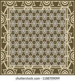 Geometric Pattern with hand-drawing floral ornament. illustration. For fabric, textile, bandana