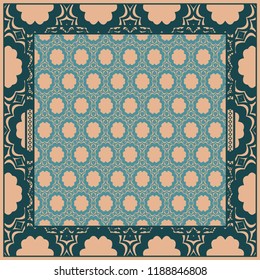 Geometric Pattern with hand-drawing floral ornament. illustration. For fabric, textile, bandana, scarg, print.