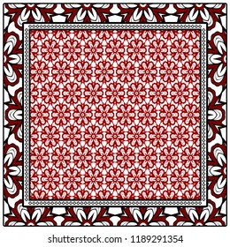 Geometric Pattern with hand-drawing floral ornament. illustration. For fabric, textile, bandana