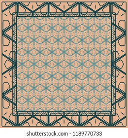Geometric Pattern with hand-drawing floral ornament. illustration. For fabric, textile, bandana